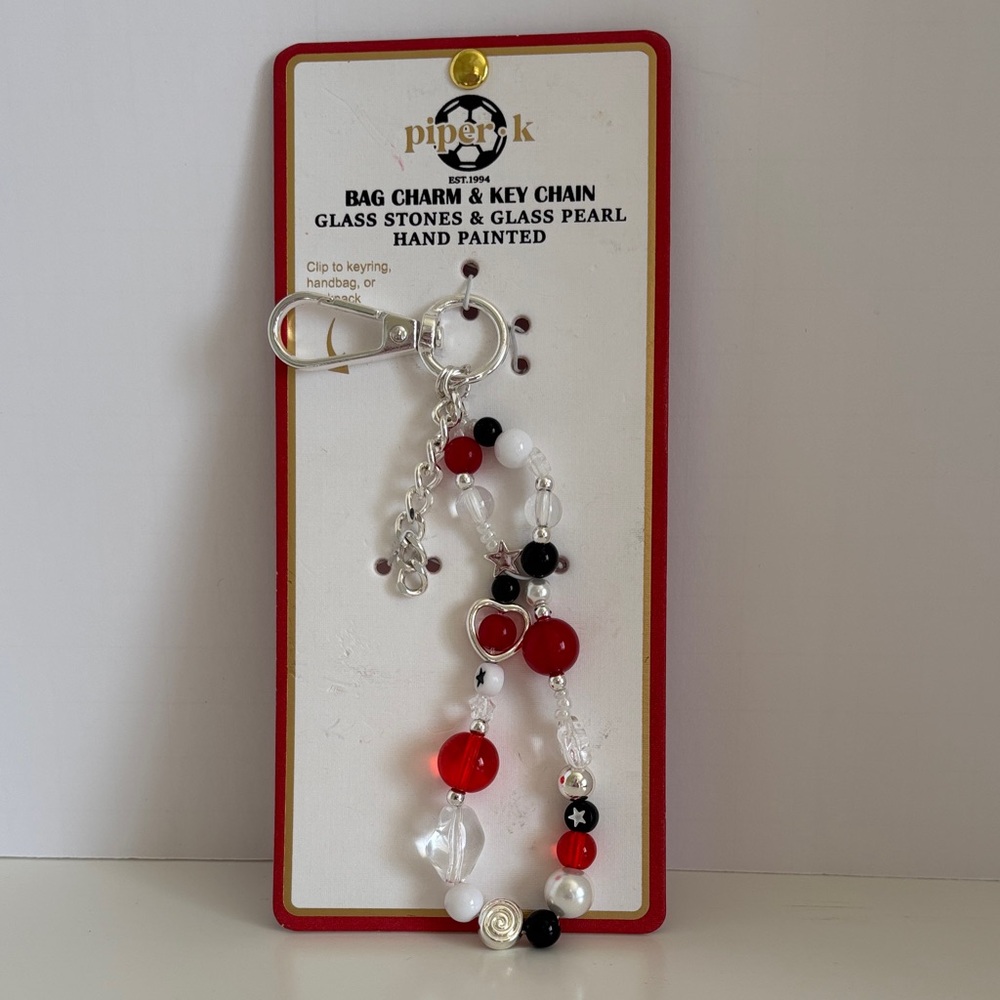 ☀️Piper K Red and White Beaded Keychain